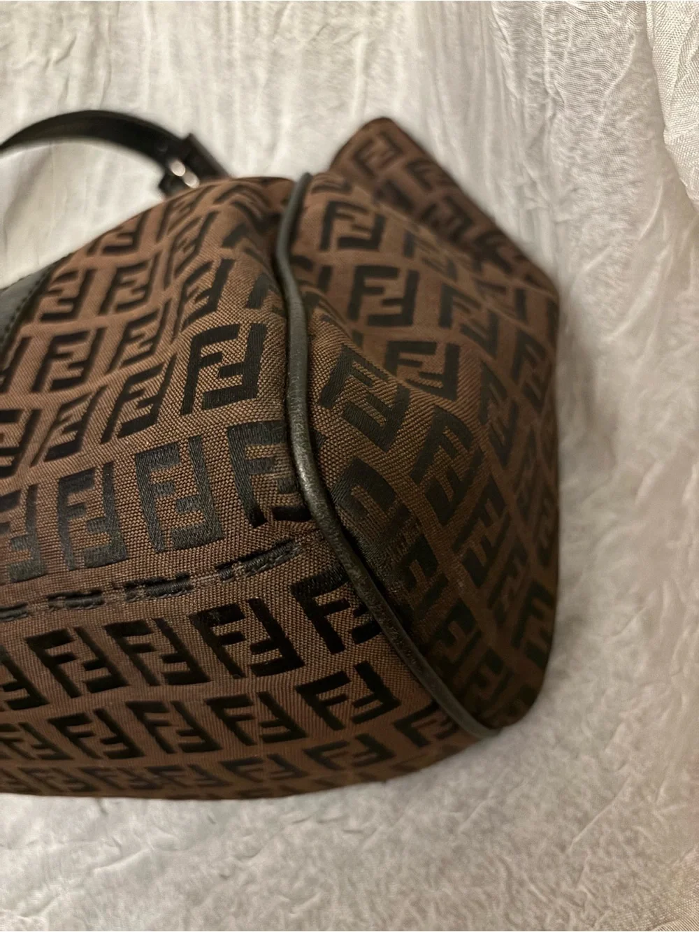Fendi Vintage Zucchino FF Monogram 8BR091 Brown Hobo Shoulder Bag Authentic COA